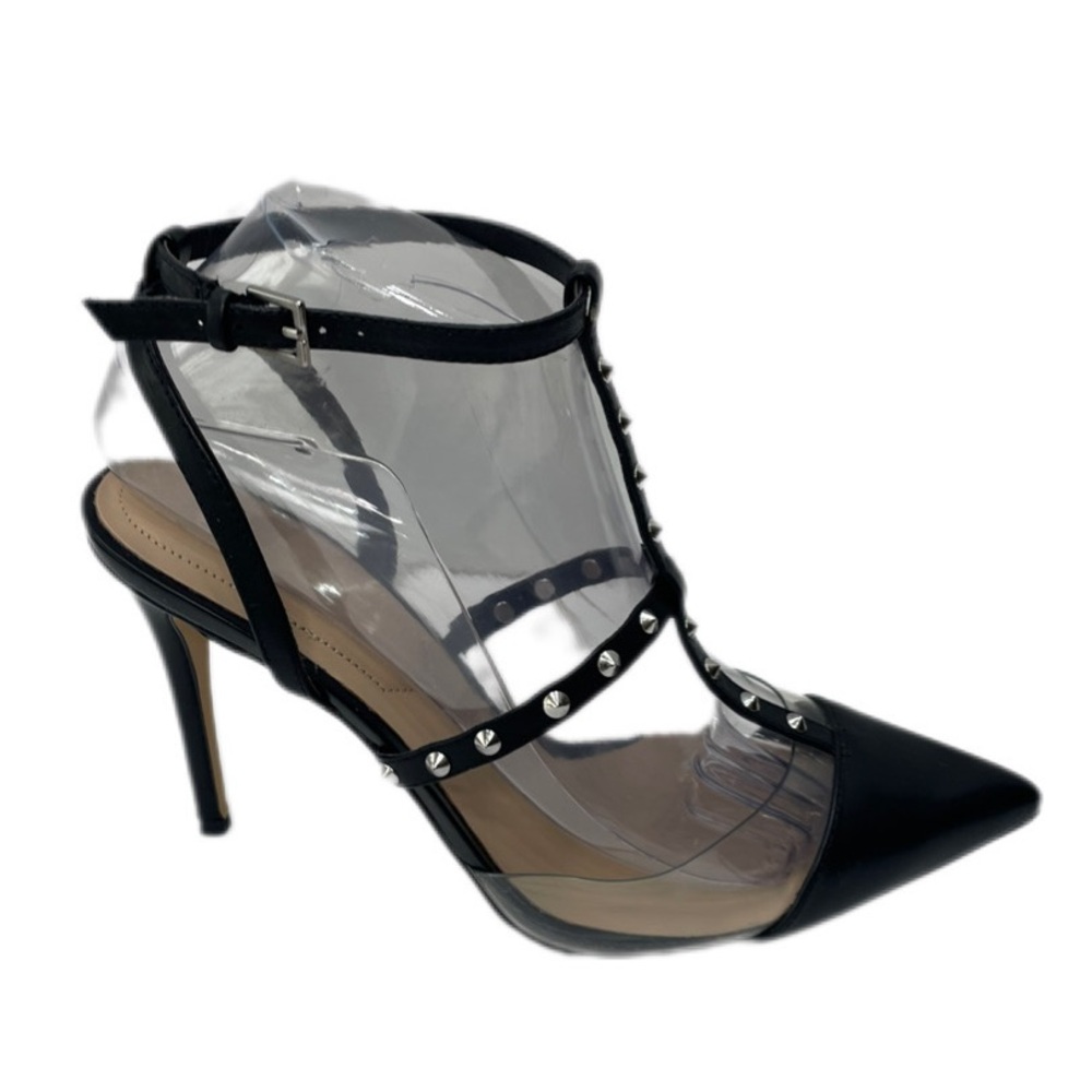 Aldo | Black and Silver Studded Slingback Heels | 8.5